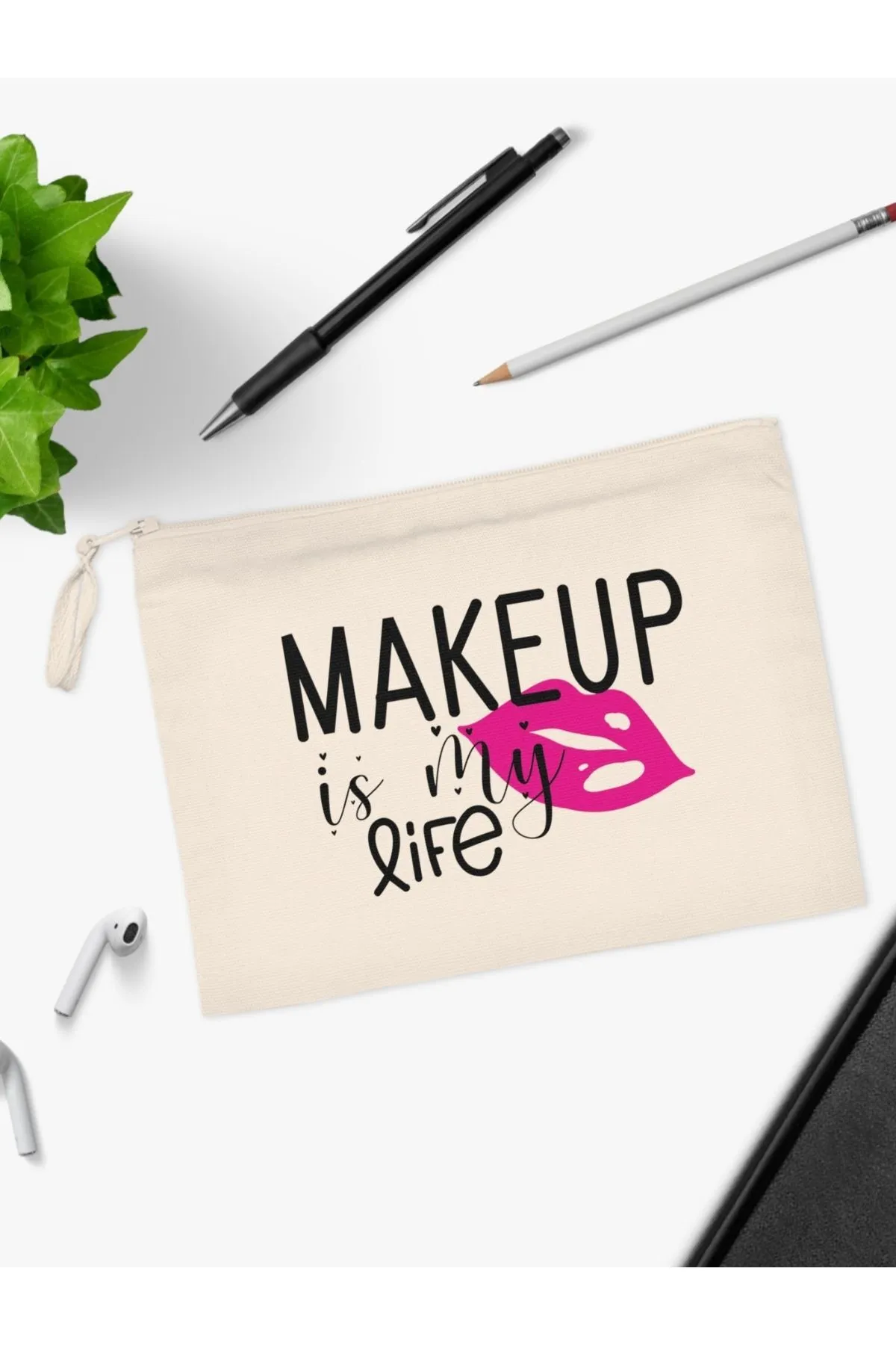 Makeup Is My Life Yazılı Kadın Büyük Boy Makyaj Çantası